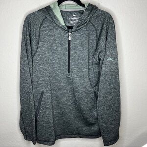NEW Tommy Bahama Hoodie Mens Small Black Pebble Harbor Half Zip IslandZone UPF30